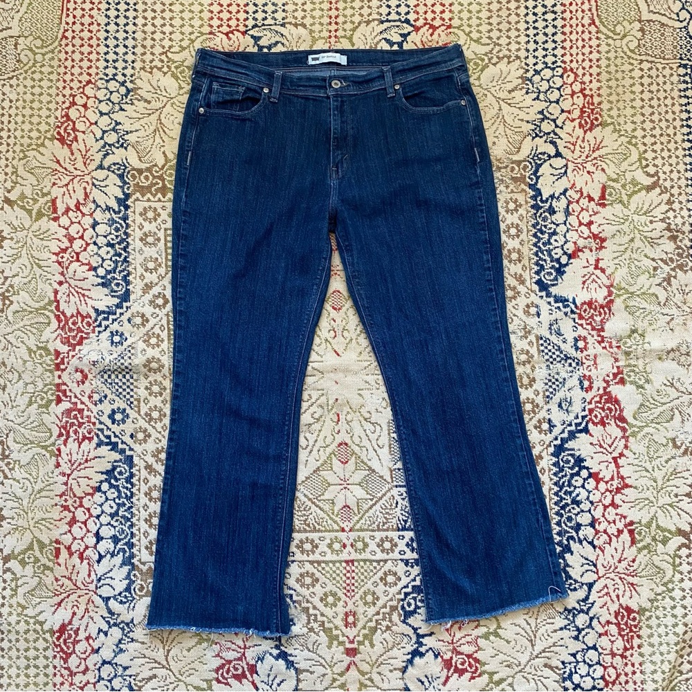 Levi’s 515 Bootcut Jeans Flap Pocket Raw Hem Denim Indigo Size 16 Waist 36”